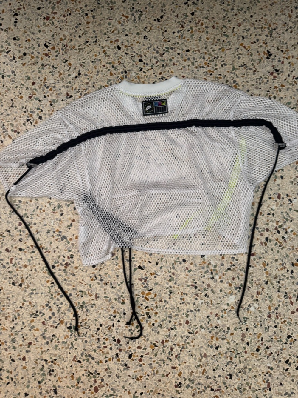 Nike White Mesh Crop Top with Neon Yellow & black Trim - Picture 2 of 4